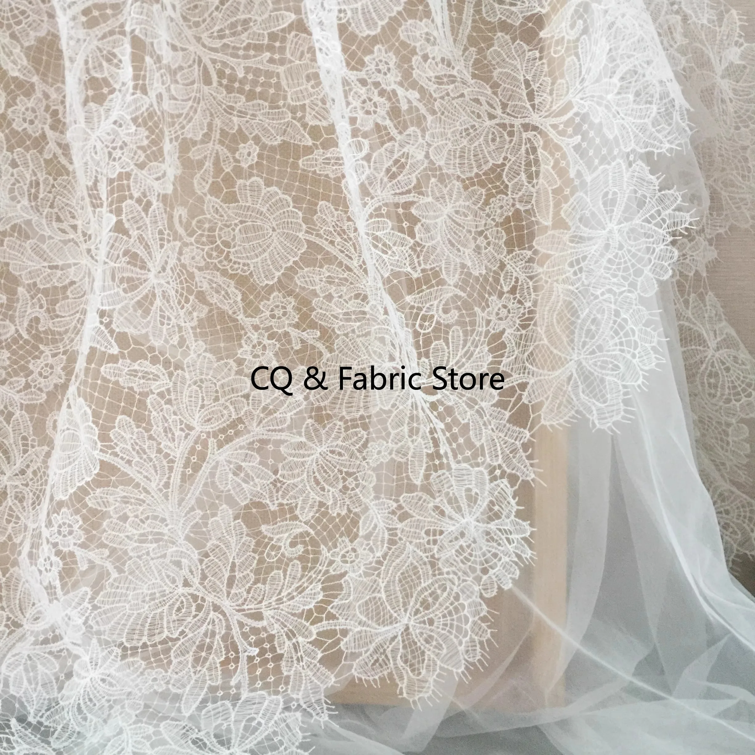 New Off White Embroidered Lace Fabric for European and American Wedding Evening Dress Lace Accessories Designer Fabric