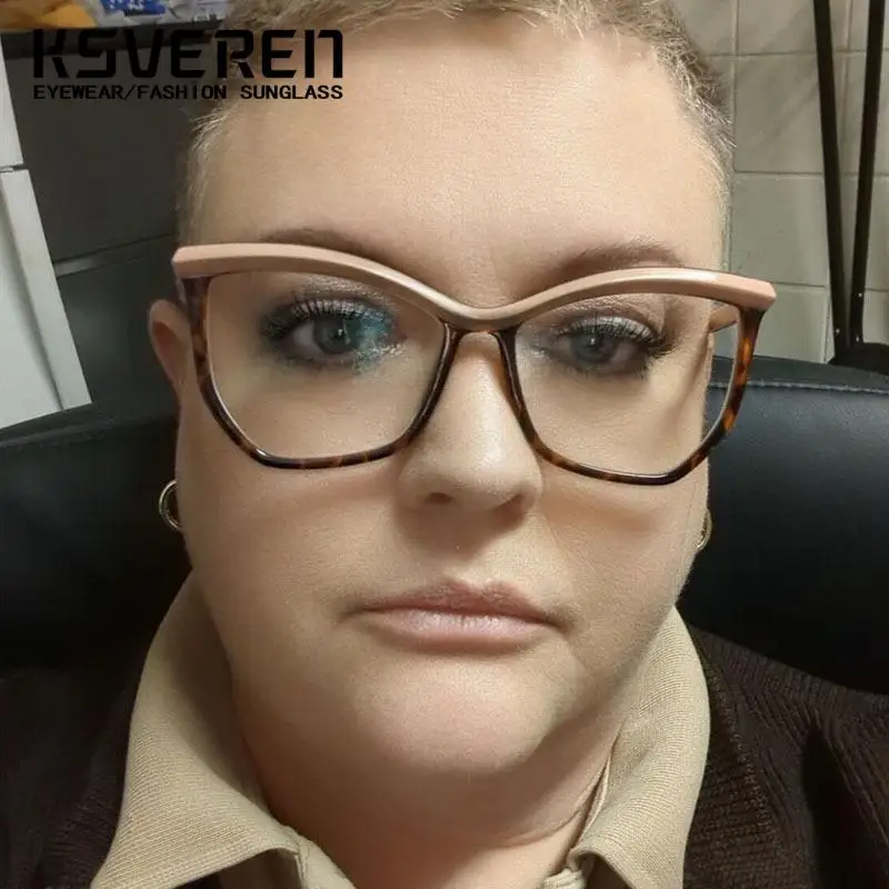 KSVEREN 女性抗青色光老眼鏡コンピュータ読書眼鏡カスタマイズ可能な処方メガネ光学ガラス
