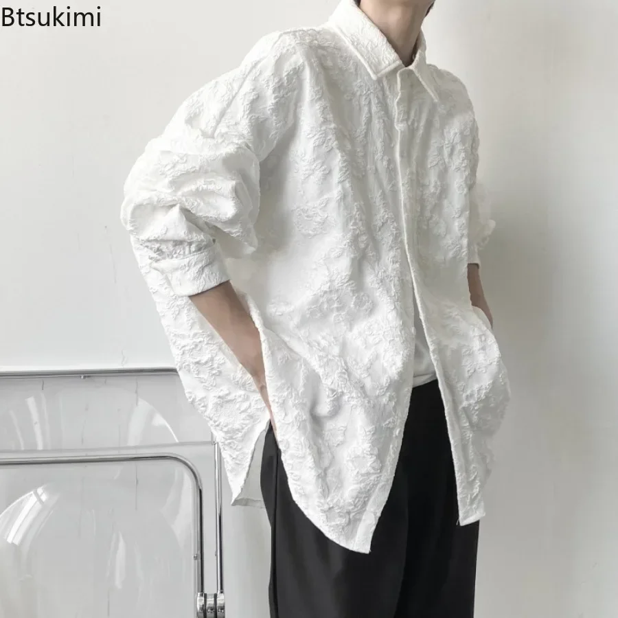 Spring New Men's Three-dimensional Printing Solid Shirts Unisex Couples Bat Sleeve Vintage Shirt Jacket Male Loose Casual Blouse