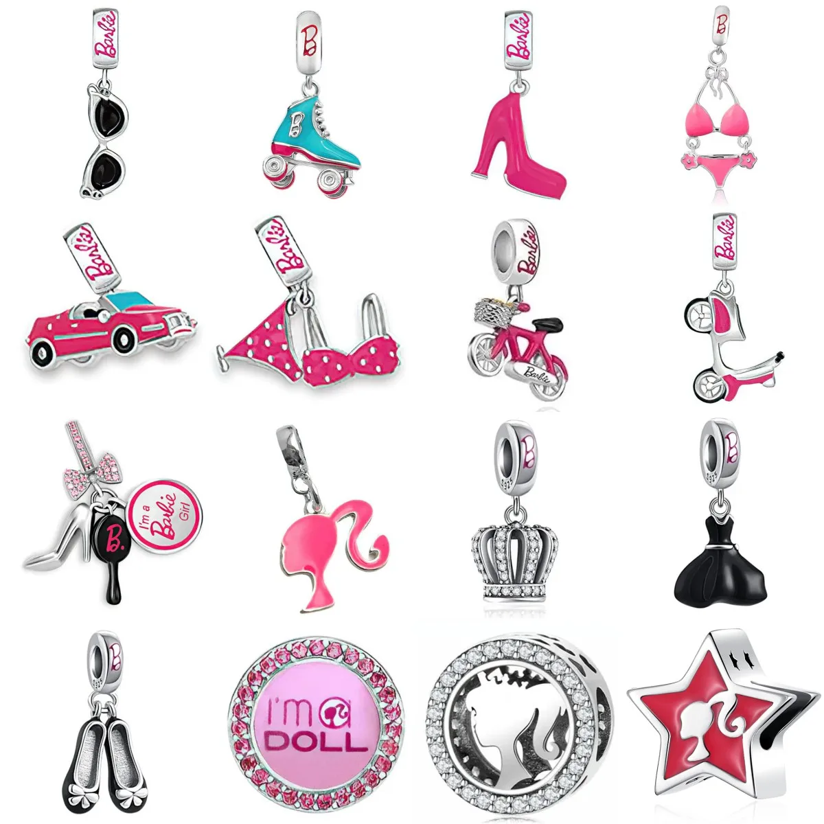 

MINISO 925 Barbie Pink High Heels Swimsuit Romantic Perfume Charm Of Chain Bead Fit Original Bracelet DIY Ladies Jewelry