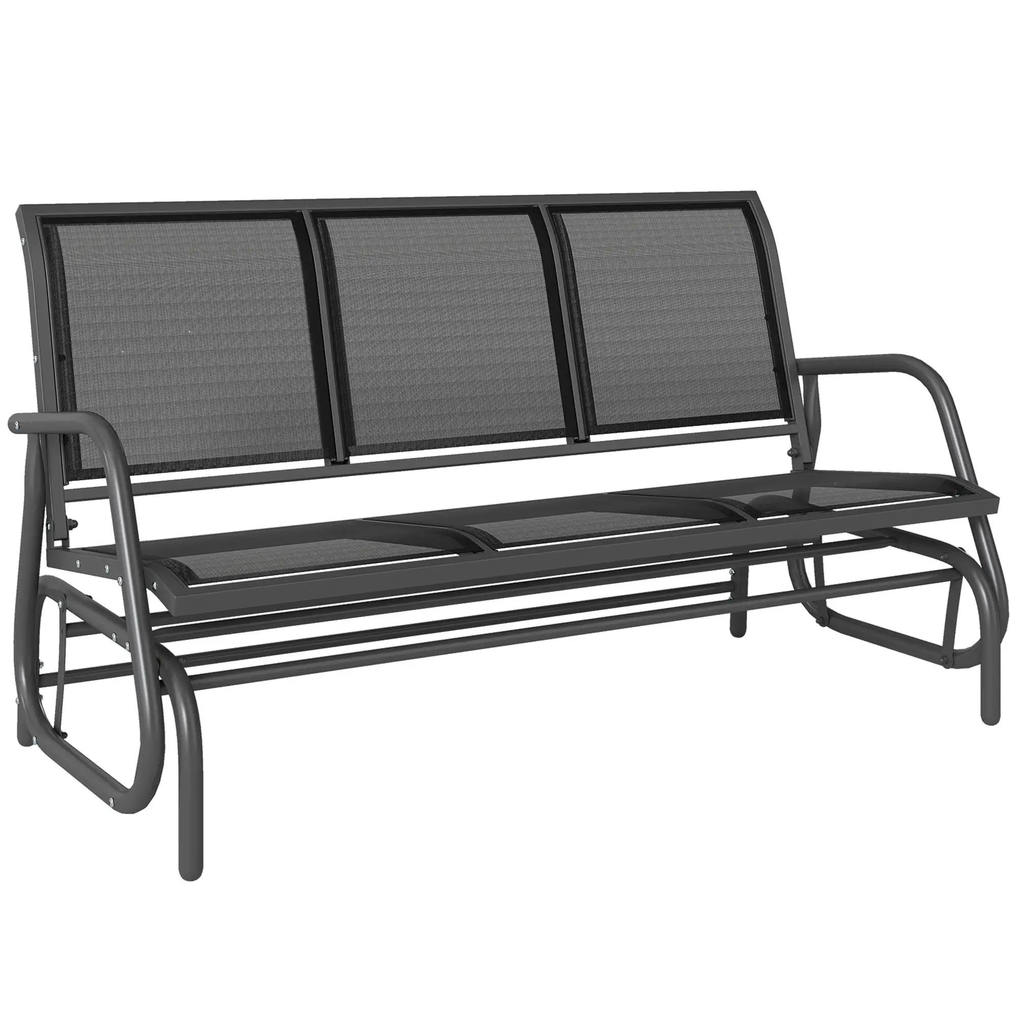 Banc à bascule de jardin 3 places Ergonomique en textile noir 300kg capacité de charge 147x70x85cm