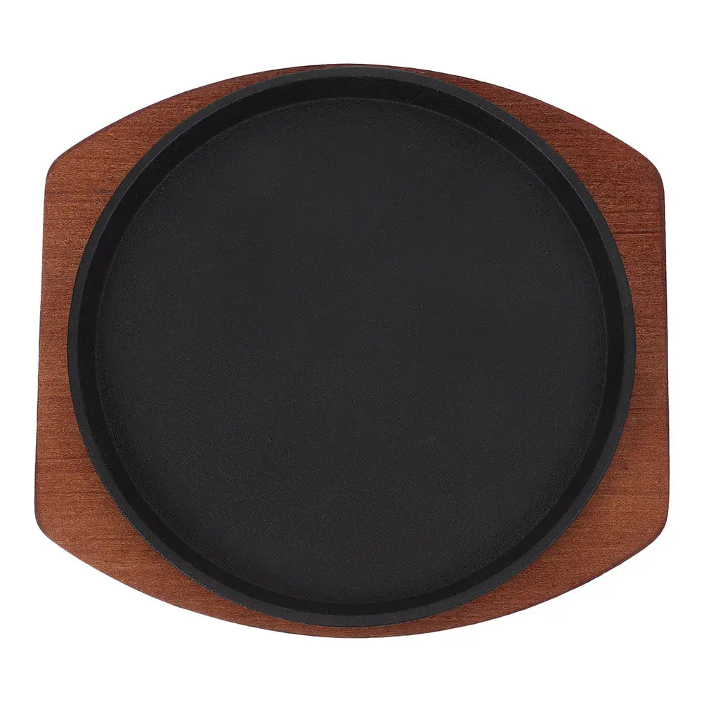 1 Juego de Plancha de Hierro para Asar Carne con Base de Madera para el Hogar y Restaurantes, Plancha para Fajitas Antiadherente