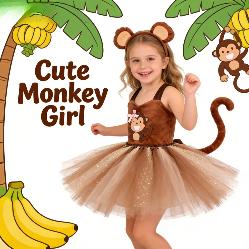 

Children's Monkey-Themed Dress, Kids Role-Play Costume, Suitable for Halloween Performances and Dance Parties Party costumes