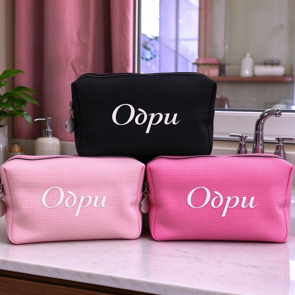 Waffle Cosmetic Bag Personalized Bridesmaid Makeup Bag Bridal Shower Gift Monogram Toiletry Gift for Her  Team Bride Travel Bag