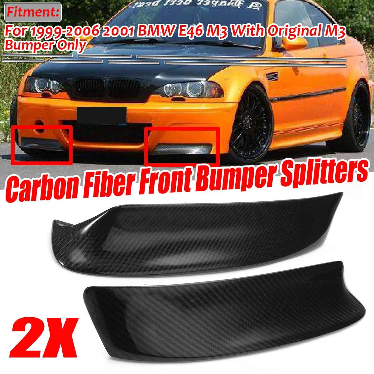 

A Pair E46 Real Carbon Fiber Car Front Bumper Splitter Lip Diffuser Spoiler Guard Protection For BMW E46 M3 1999-2006 2001