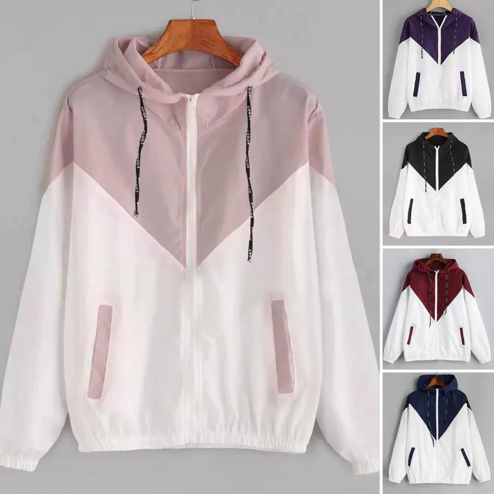 Fashion 2023 Autumn Quick Dry Women\'s Jackets Coats Windbreaker Sun Patchwork Color Zipper Thin Summer Women Clothing