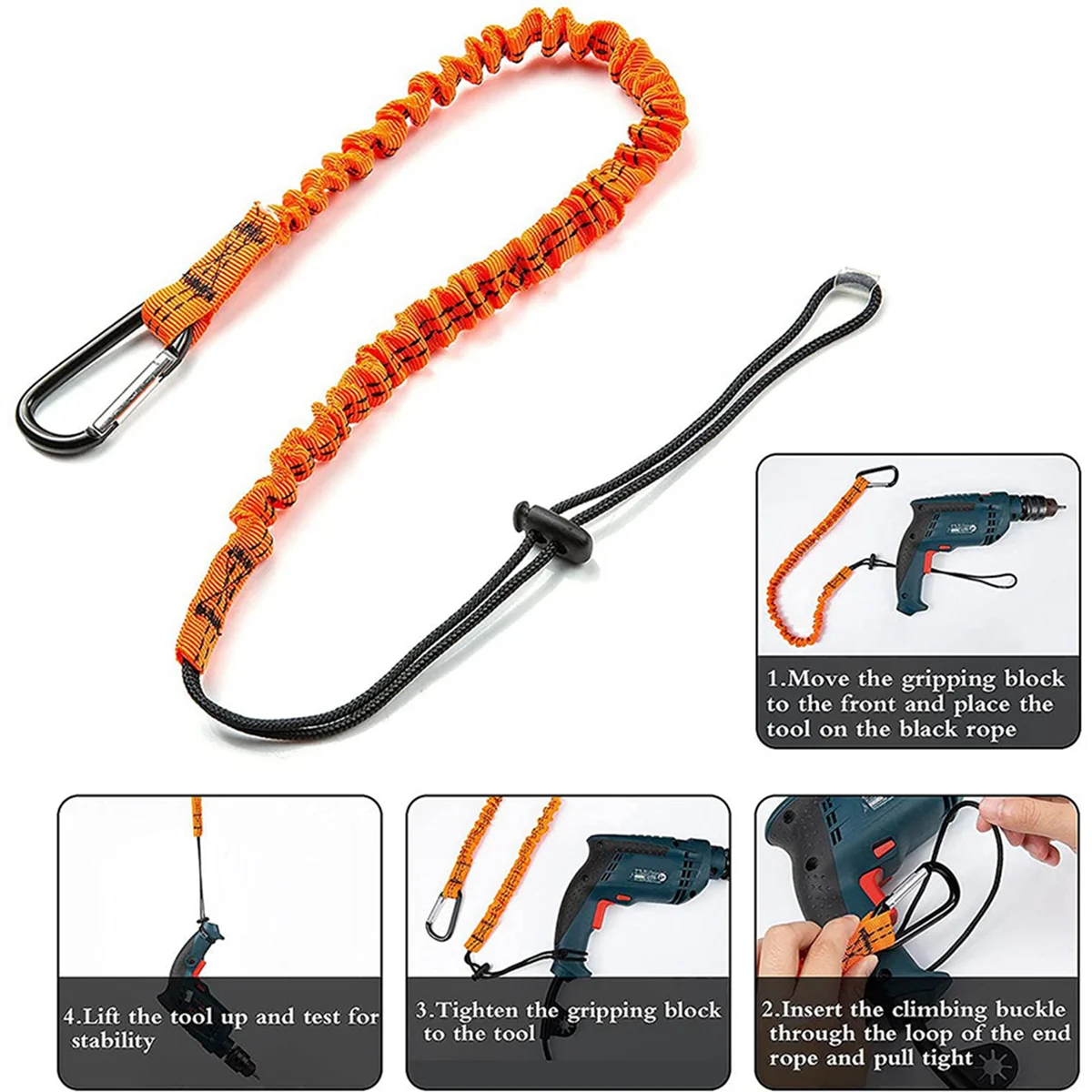 Tool Lanyard,6 Pcs Safety Lanyard with Carabiner,Shock Absorbing Safety Lanyard Adjustable Safety Lanyard for Work Tools