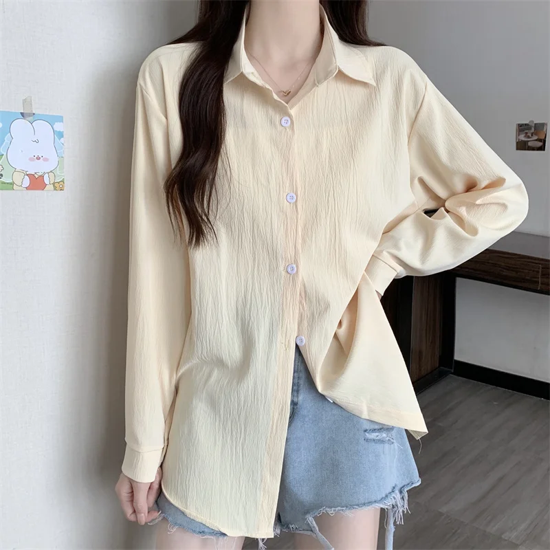 Fashion Versatile Turn-Down Collar Tops Women Long Sleeved Casual Shirts 2025 New Autumn Winter Loose Solid Blouses
