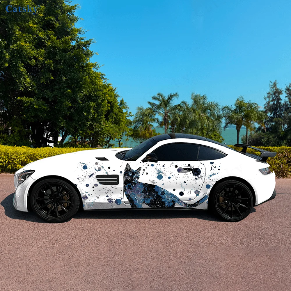 

Mysterious Cosmic Starry Cat Car Vinyl Wraps Decal Self-adhesive PVC Sticker Suitable for Trucks SUV Decor Auto Accessories Gift