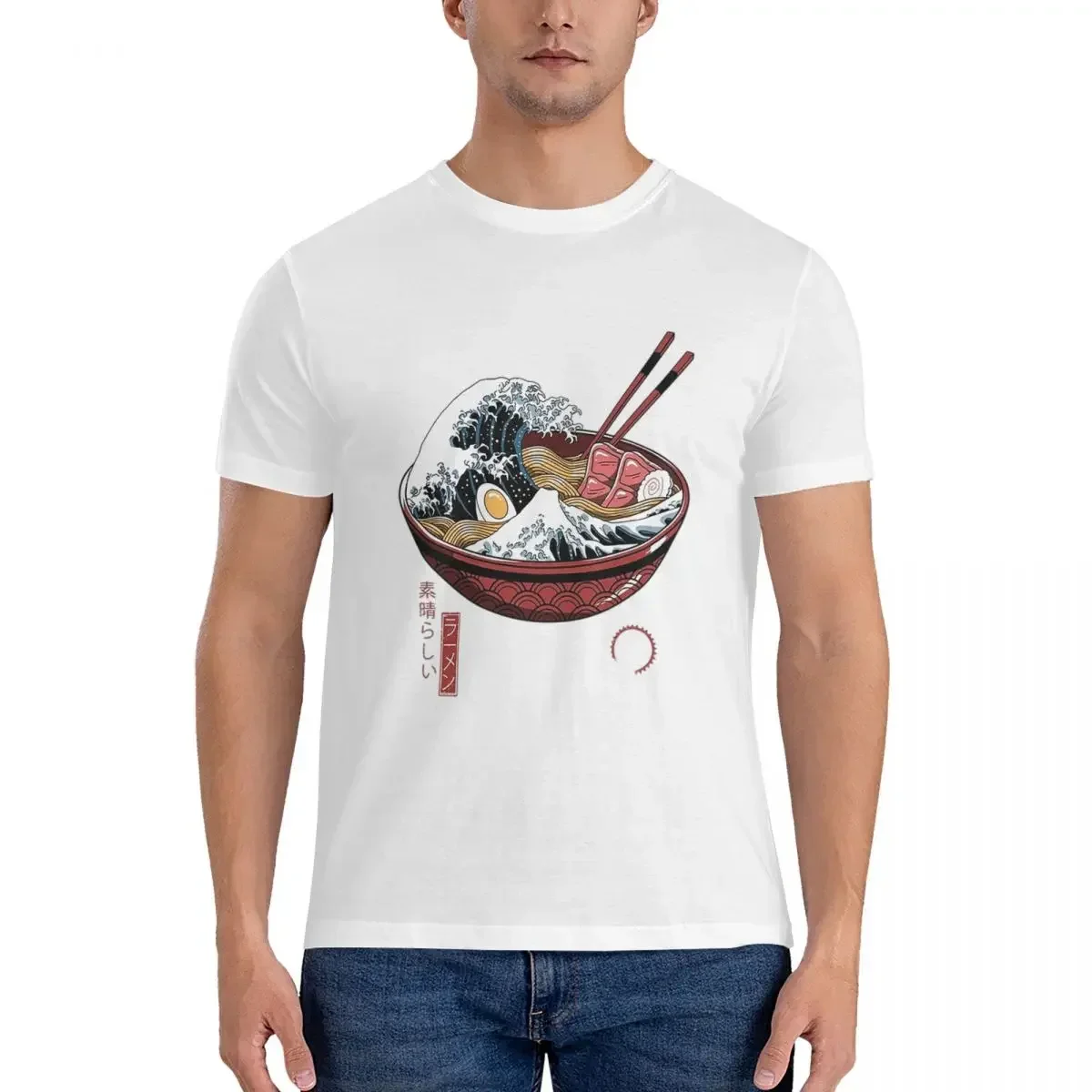 100% Cotton Great Ramen Wave White T-shirt Male Fashion Oversized T Shirt Men crew Neck Summer Shirts Tops S-6XL