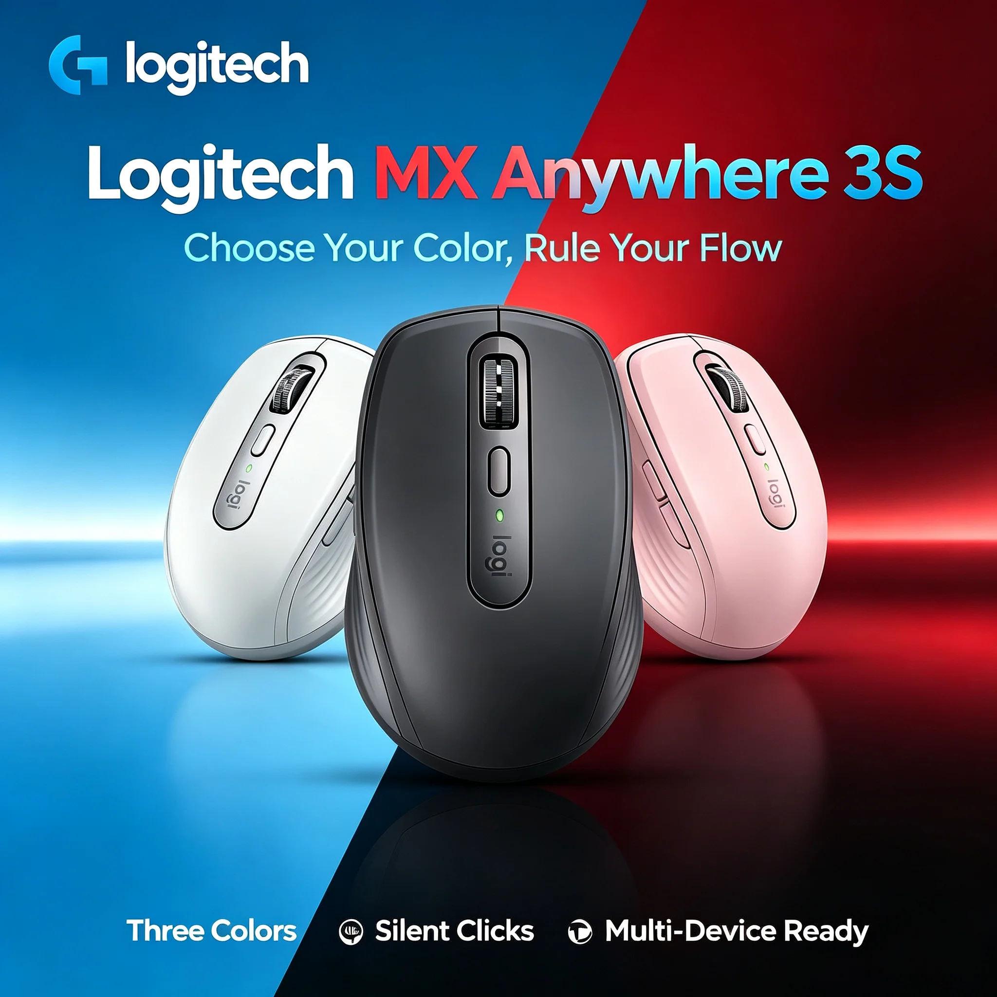 Logitech MX Anywhere 3S Bluetooth Wireless Mouse, Quiet Buttons, Fast Scroll, Ergonomic Mice for Home & Business Work