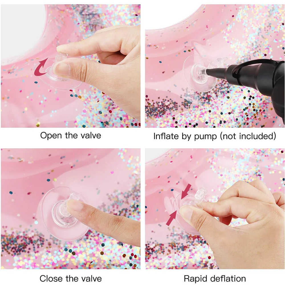 Anillo de natación de corazón de amor con lentejuelas, círculo de natación inflable de PVC grueso, anillo flotante de agua para piscina y playa, 1 ud.