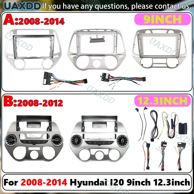 UAXDD 2 Din For 2008-2014 Hyundai I20 9Inch 12.3Inch Interior Stereo Radio Android Dvd Frame CD Kit Dashboard Decoder Canbus Box