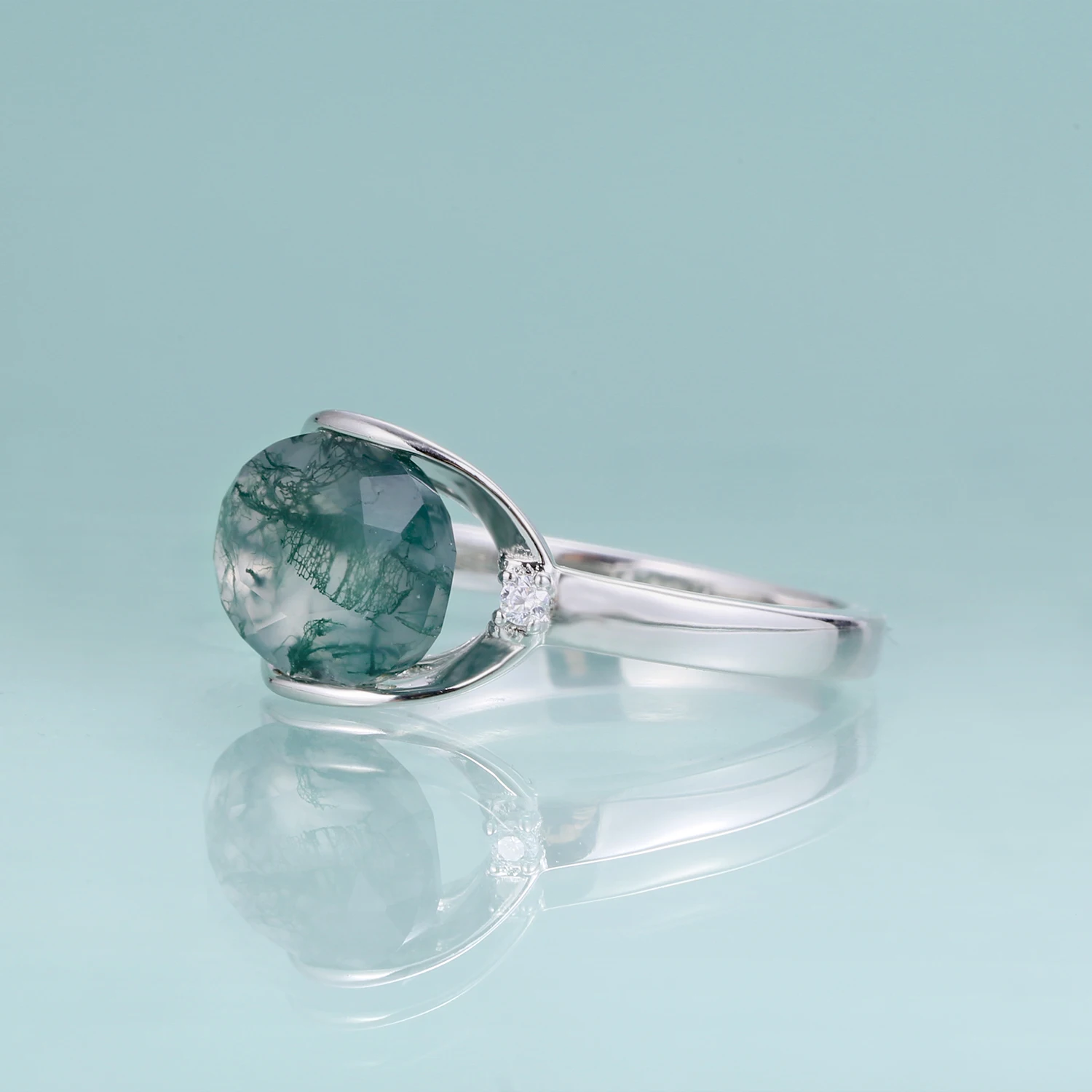 Gem\'s Beauty Original Design Moss Agate Ring 925 Sterling Silver Gemstone Ring Prong Setting Wedding Ring Luxury Fine Jewelry