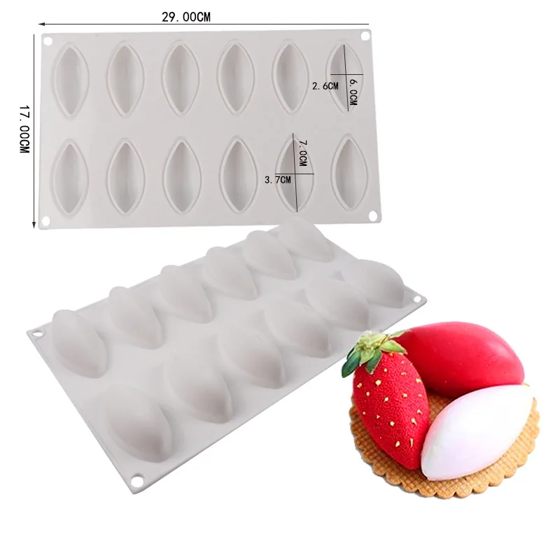 12 Fondant Mold Cavity Silicone Cake Form Quenelle Shaped Mould Mousse Cake Chocolate Decorating Tools Baking Pan Tray