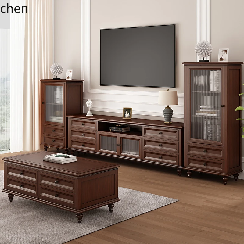 

ZML TV cabinet full solid wood furniture bedroom cherry wood living room audio-visual floor cabinet coffee table combination