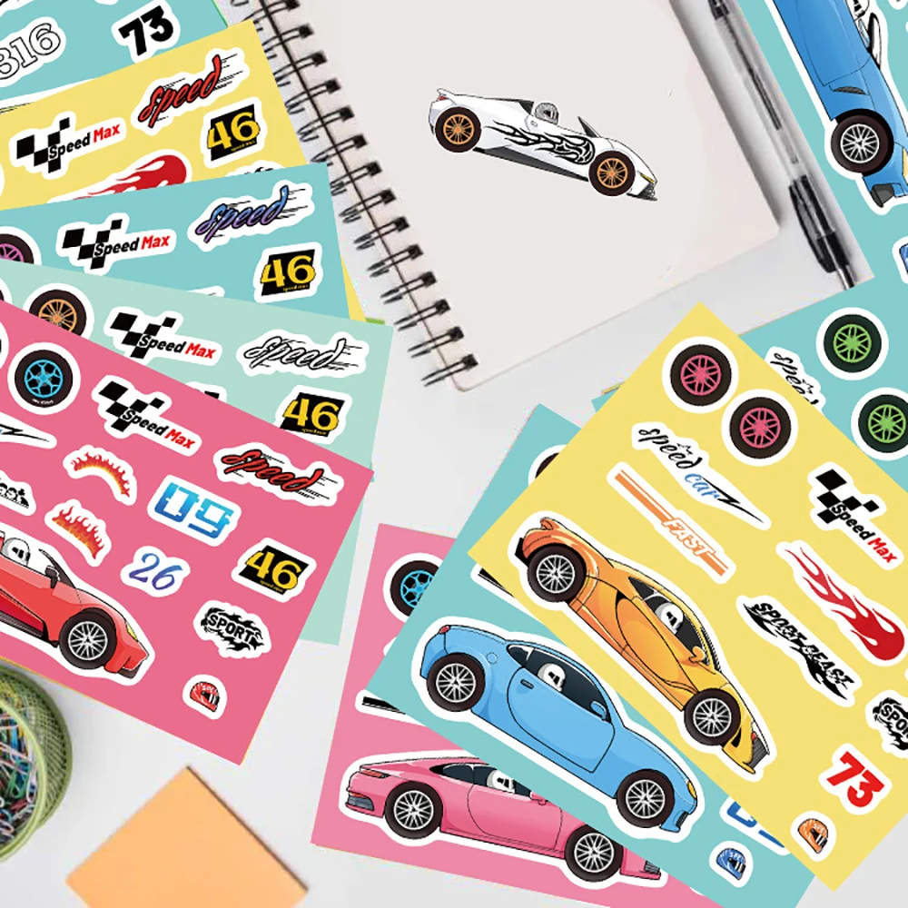 8/16Sheets Race Car Puzzle Stickers Game Make a Face Children Assemble Jigsaw   DIY Decoration Kids Educational Toys Party Favor