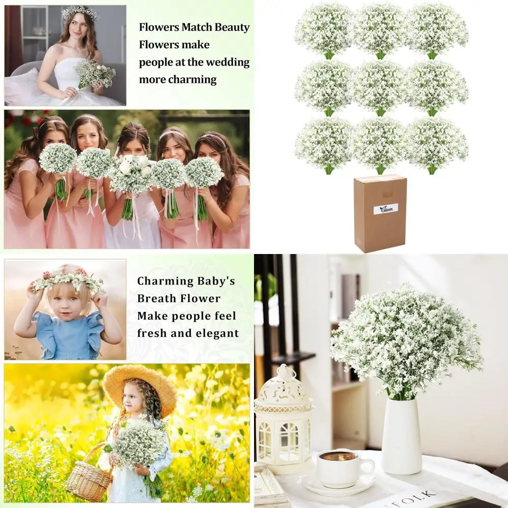 

White Baby Breath Artificial Flowers, 100 Stems, Ideal for DIY Floral Arrangements, Weddings, Parties, and Home/Office Decor