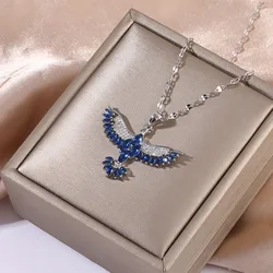 Phoenix Bathing Fire Rebirth Blue Zircon Pendant Necklace Jewelry Accessories