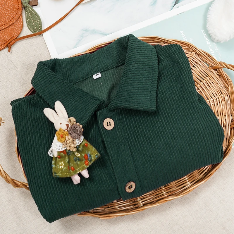 Lässiges Cordkleid für Mädchen 2026 Retro Herbst Neu Kinderkleid mit Revers Knöpfen Langarm mit Taschen Winterkleidung – Detail 7