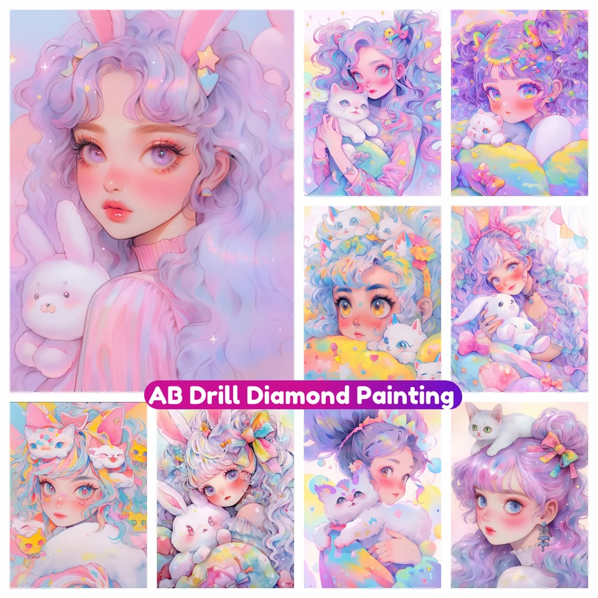 

Beautiful Purple Candy Cartoon Girl AB Diamond Painting New Cross Stitch Kit Rhinestone Mosaic Embroidery 5D DIY Home Decor Gift