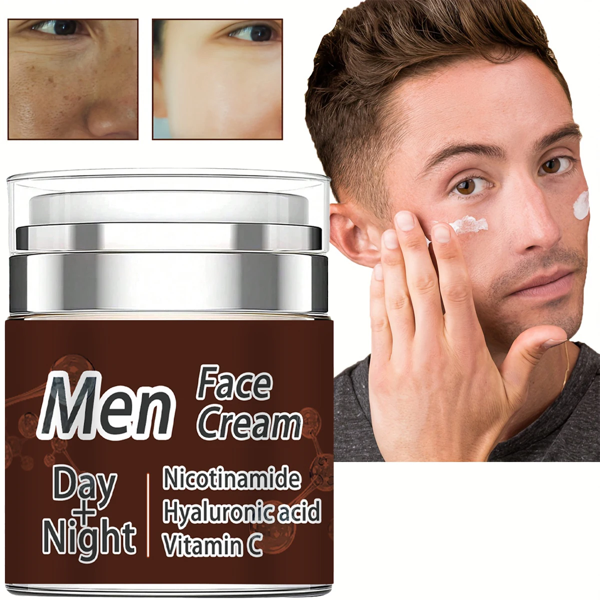 

Men's morning and evening face cream is rich in niacinamide hyaluronic acid vitamin