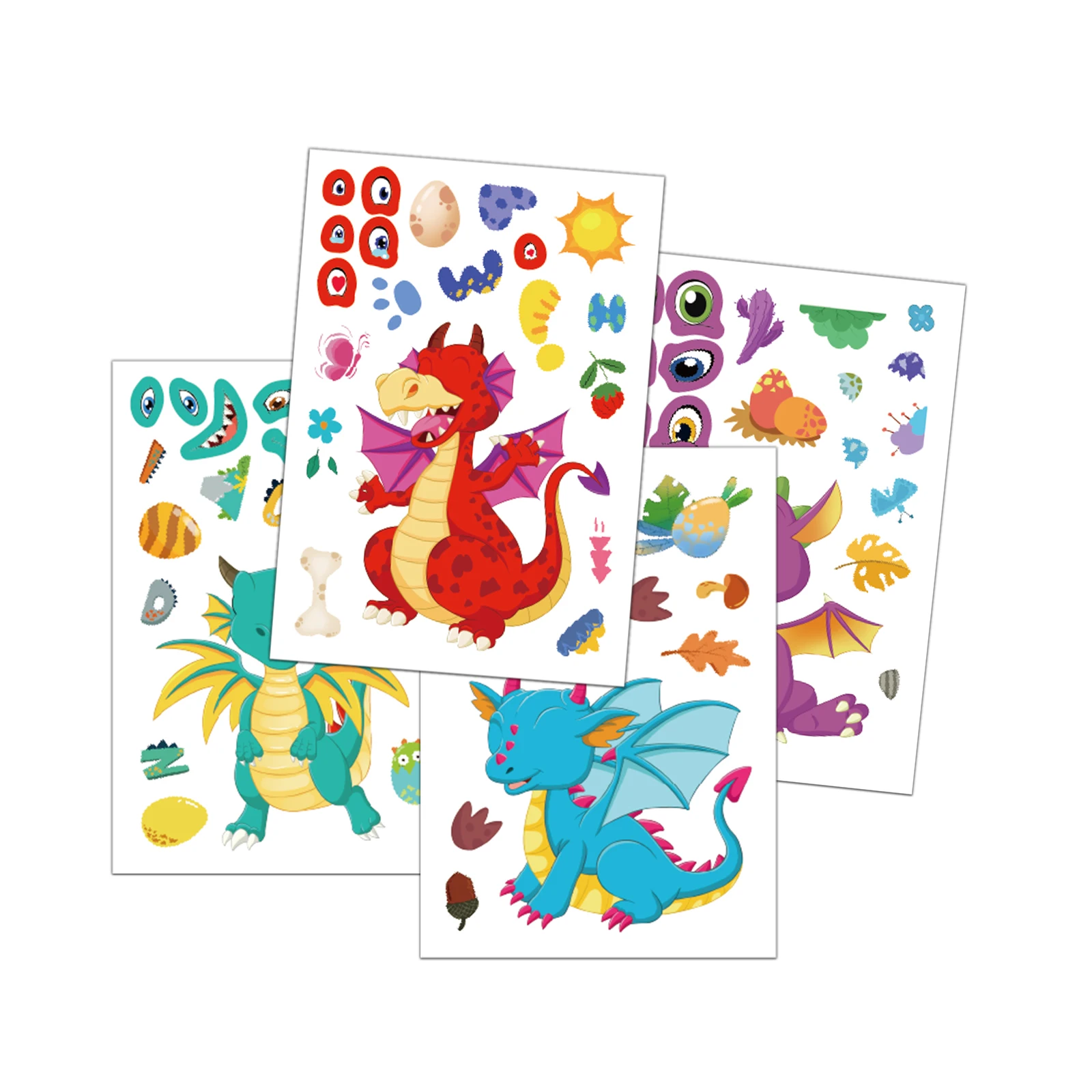 8 قطع من ملصقات تغيير وجه التنين، مواد حساب DIY، حافظات هواتف، حقائب أجهزة الكمبيوتر المحمولة، أكواب مياه، ملصقات مقاومة للماء