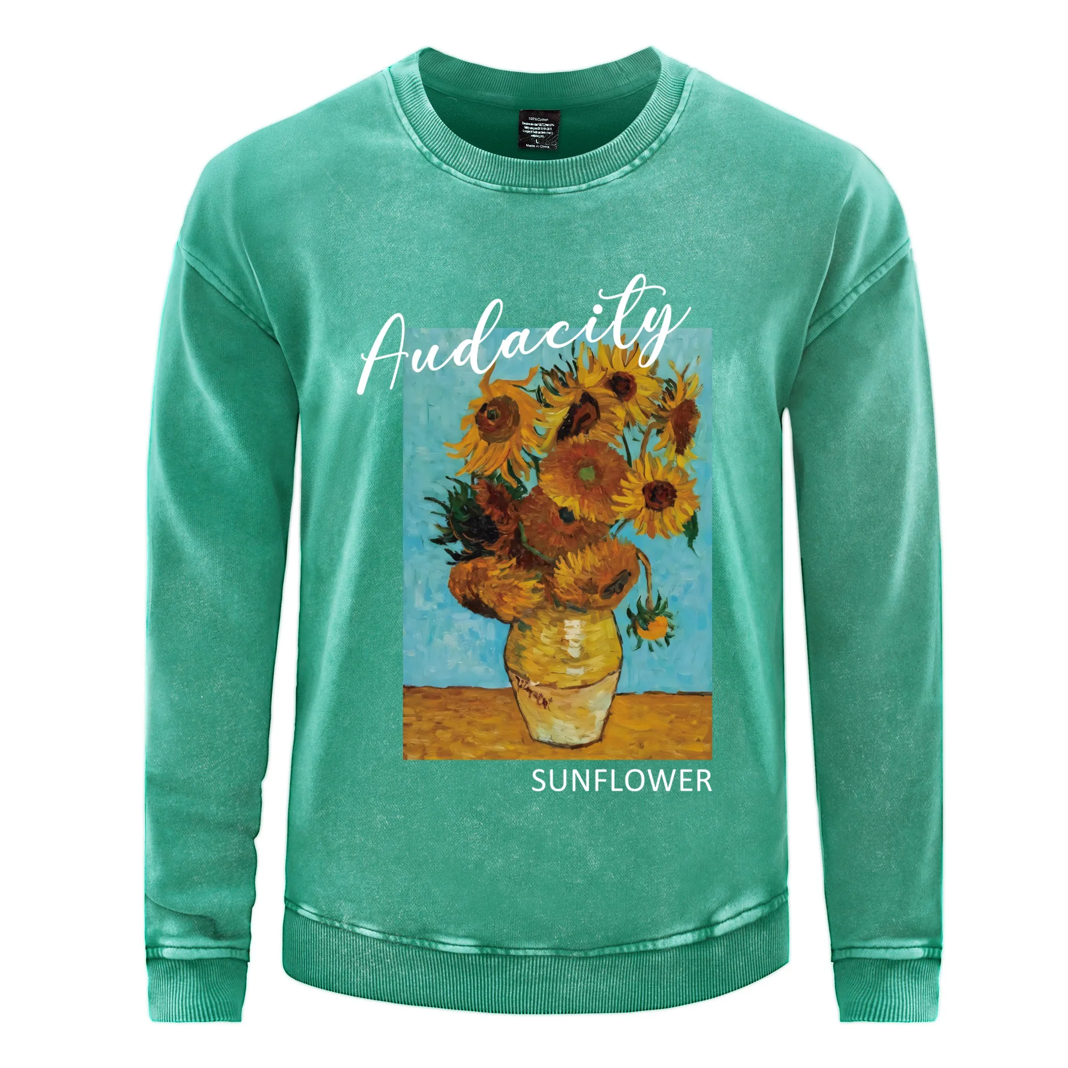 

Audacity Sunflower Print Man Pullovers Street Soft Washed Sweatshirt Hip Hop Cotton Man S Clothing Couple Tops