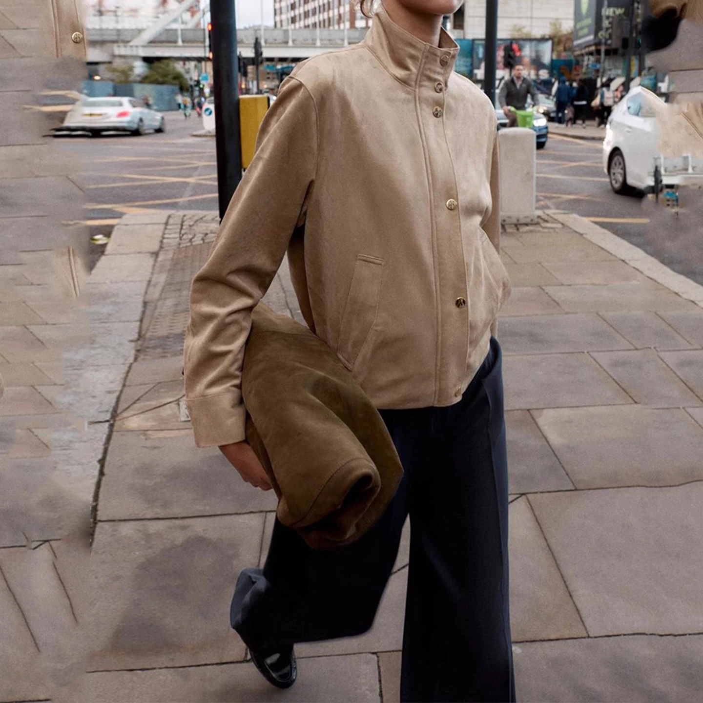 Veste décontractée à col montant et bouton unique pour femme, nouvelle collection automne, coupe ample, longue veste d'extérieur