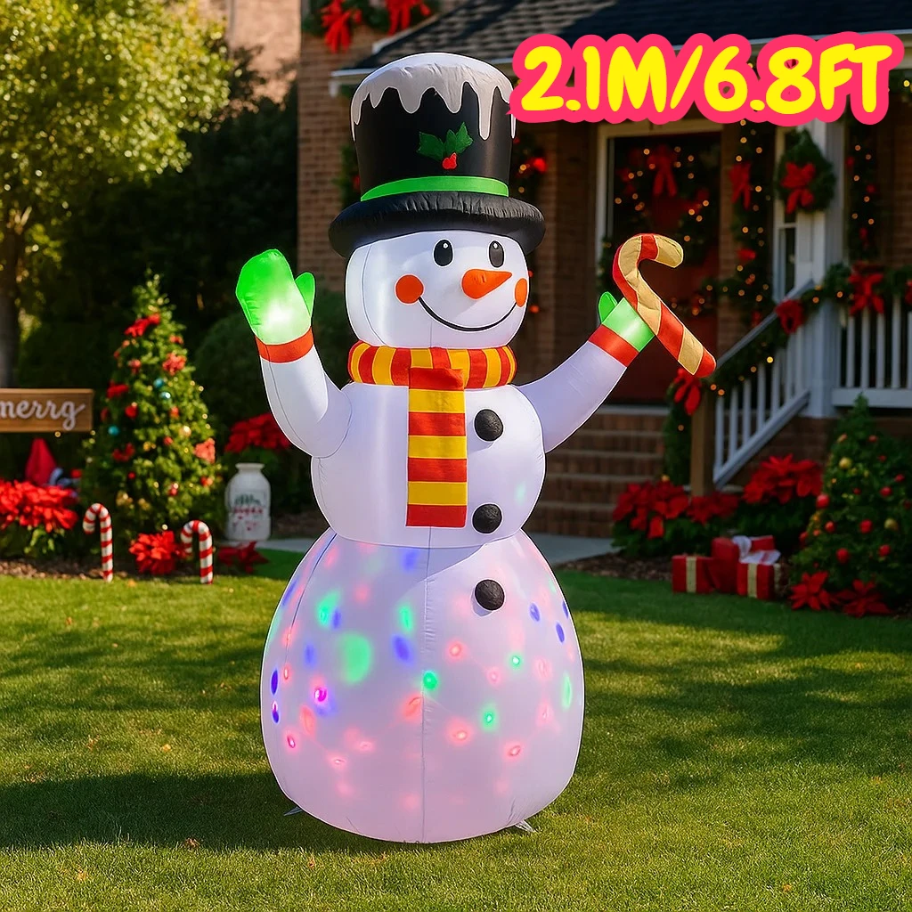 2,1 м/6,8 футов надувной снеговик с огнями конфетной трости, светодиодные украшения для дома, игрушки, двор, рождественский декор, праздничное наружное освещение, декор