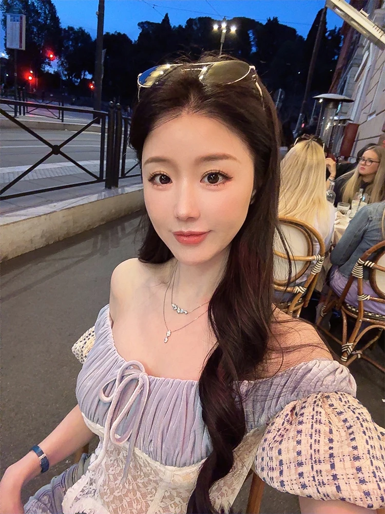 

Женский летний топ Bear Bear с прозрачным дизайном, вельветовый, с кружевом, оборками и поясом, в стиле Soft Girl, модный тренд