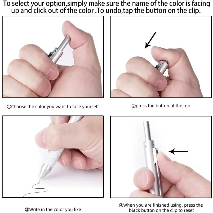 قلم متعدد الوظائف 4 في 1 مع حبر حبر جاف أسود وأحمر وأزرق وقلم رصاص ميكانيكي 0.7 مم يتميز علبة معدنية أنيقة مثالية لـ #4