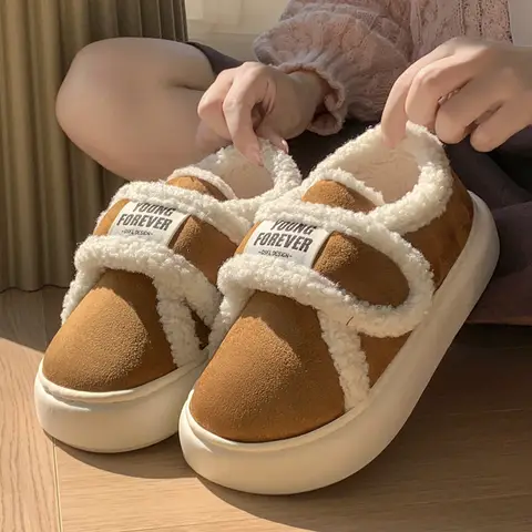 따뜻한 코 튼 슬리퍼 여성 겨울 플랫폼 신발 부드러운 플러시 두꺼운 유일한 여자 실내 홈 층 신발 발 뒤꿈치와 솜 털 플랫