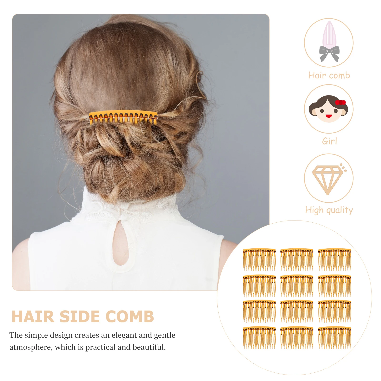 

50pcs Plastic Hair Combs Women Side Fine Metal Clips Travel Wide Teeth Styling Tools Scalp Massaging Smooth Edges Practical