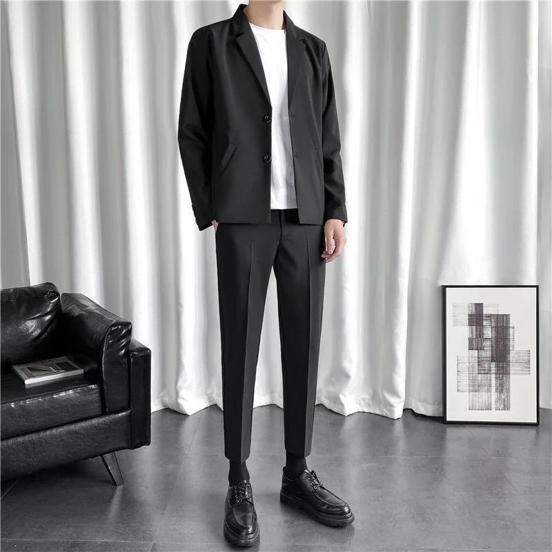 1-G6   Suit suit Young Men Handsome Slim-fit Small Suit Jacket Men's SprKorean Style Casual Suit Trousers Fashionable DK Top