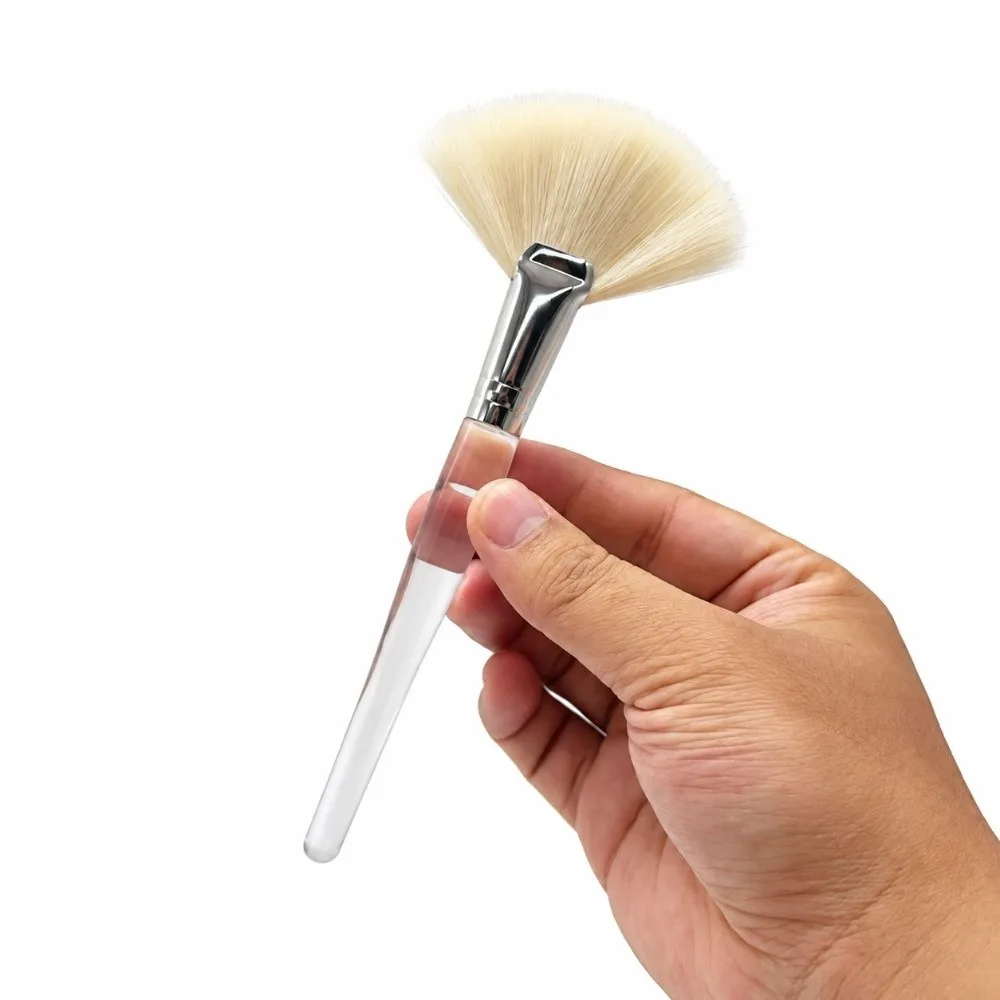 2pcs Transparent Handle Face Mask Brush White Slim Soft Bristles Cosmetic Brush Fan Design Skincare Brush Skincare Routine