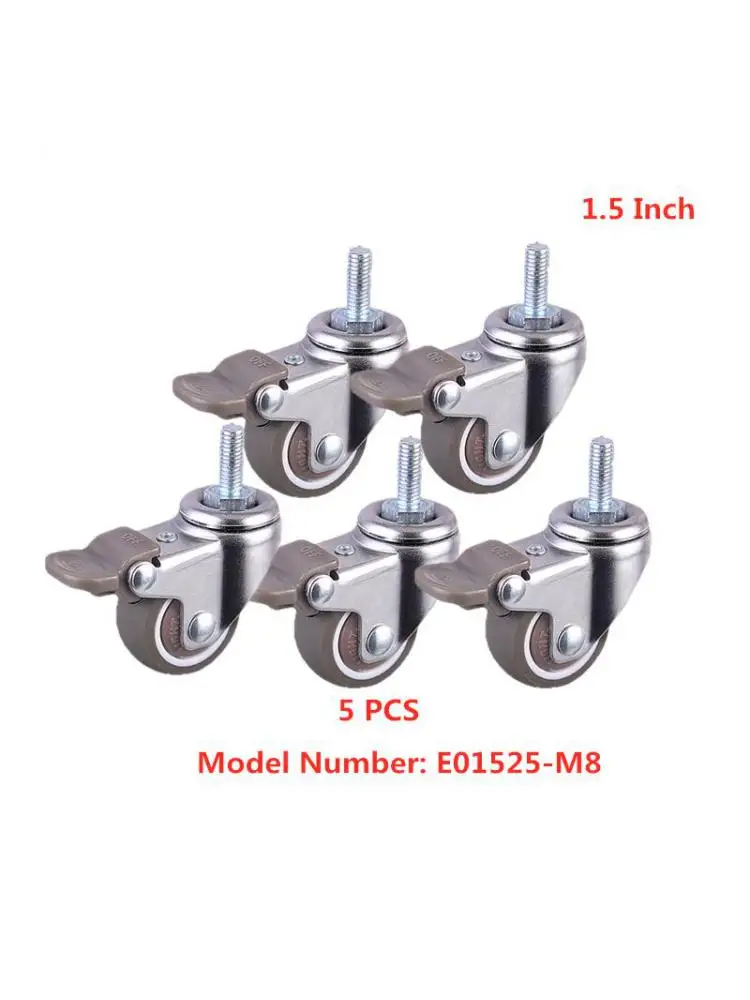 

5 Pcs/Lot Casters 1.5 Inch M8 Screw Universal Wheel With Brake Crib Mute Light Tpe Furniture