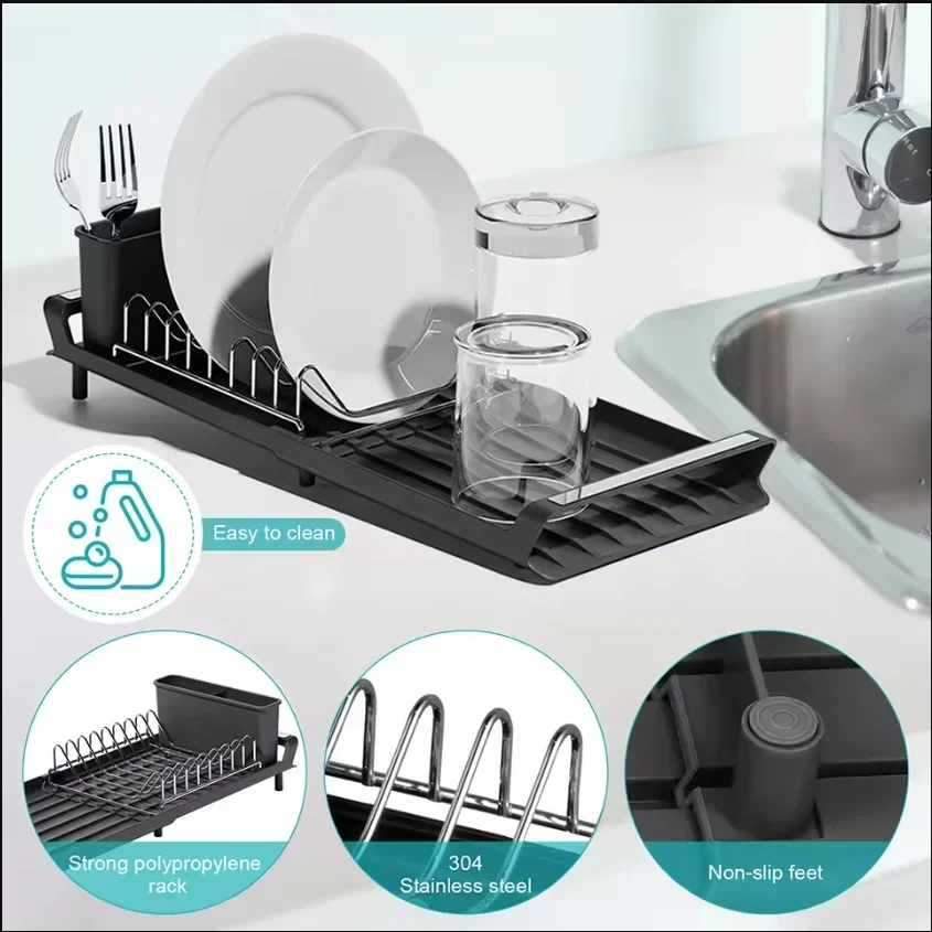 Expandable Small Dish Kitchen Organizer Shelf for Drying Counter Dish Drainer Removable Cutlery Holder Kitchen Accessories