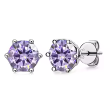 Luxury Diamond Stud Earrings 1CT VVS Moissanite Fine S925 - Light Purple