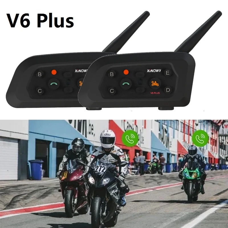 2 Stuks Xinowy V6 Plus Motorhelm Bluetooth Intercom Headset Met 1500M Bt Type C Interphone Communicator Voor 6 Rijders