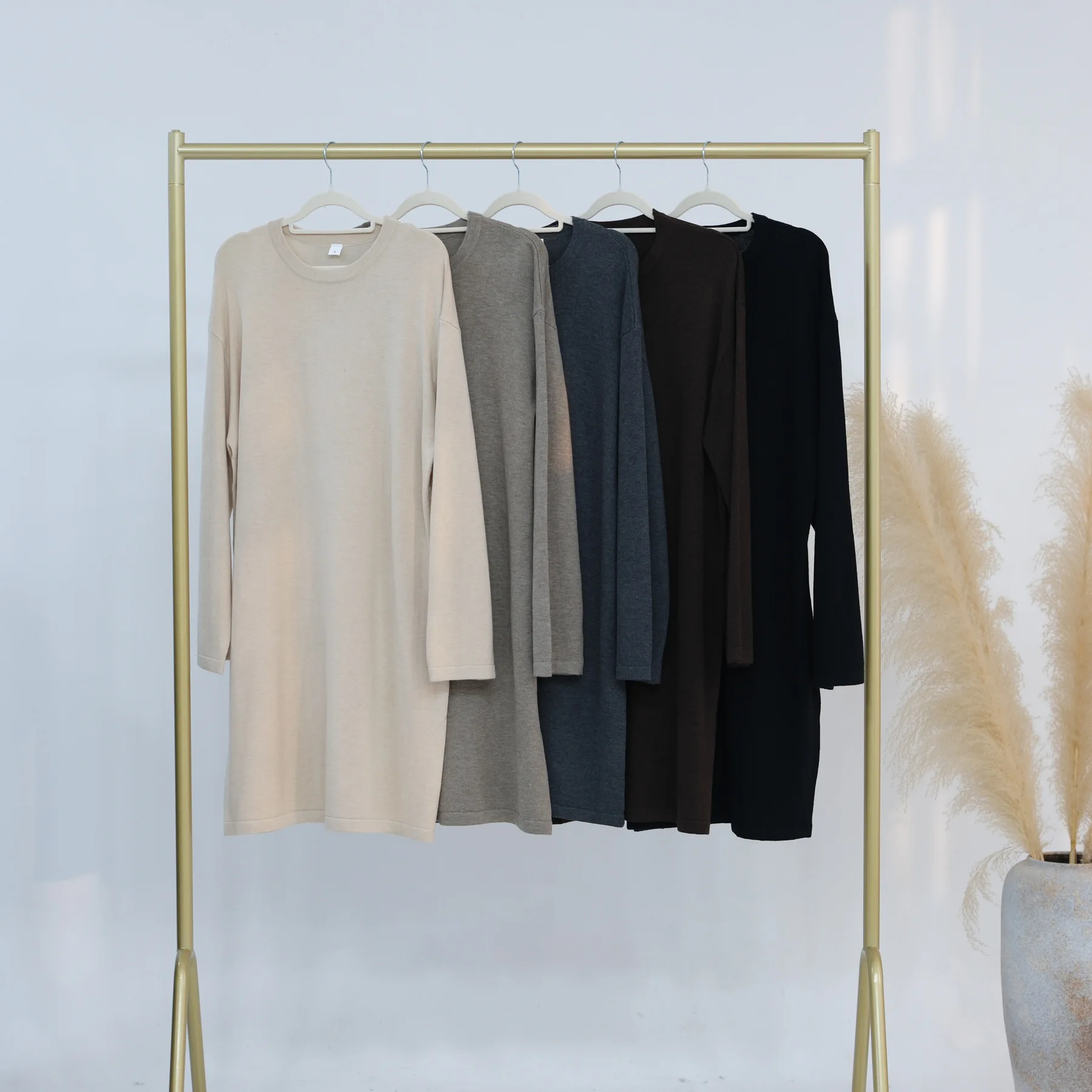 

New Women Knitted Long Sleeve Sweater Tops Round Neck Autumn Winter Knit Pullover Loose Warm Solid Basic Female Tops Islam Cloth