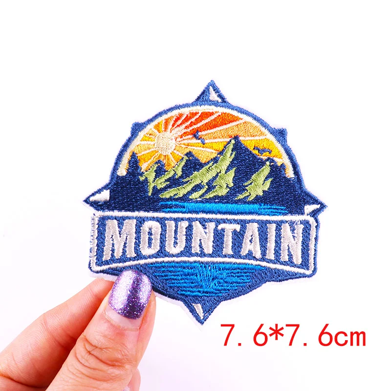 Mountain Adventure Patch Outdoor Camping Embroidered Patches On Clothes Applique Iron On Patches For Clothing Waves Stickers DIY