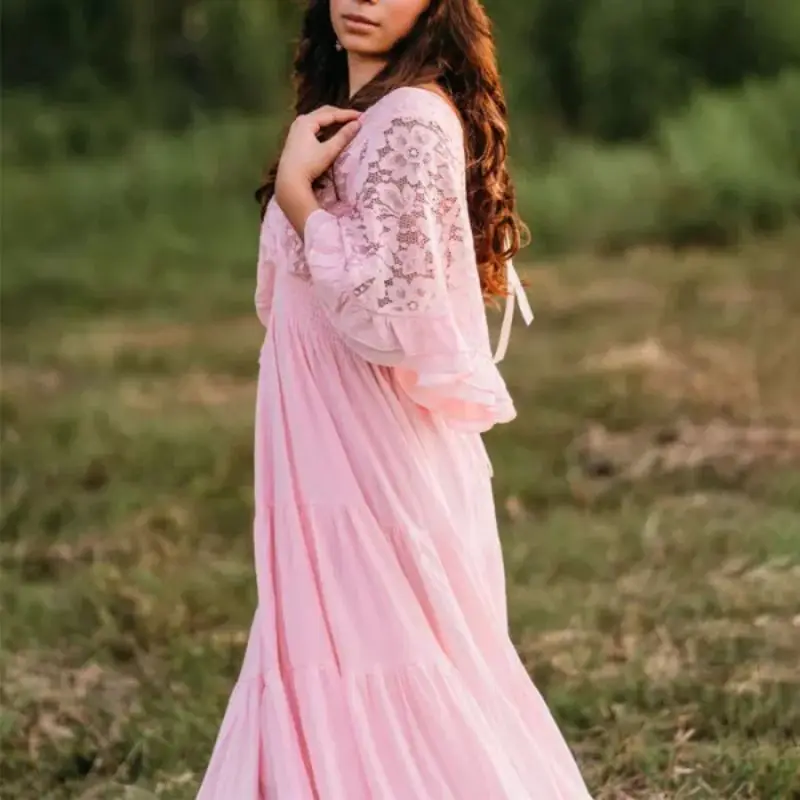 

2022 Spring/Summer New Pregnant Mother Fluffy Big Swing Lace Long Dress