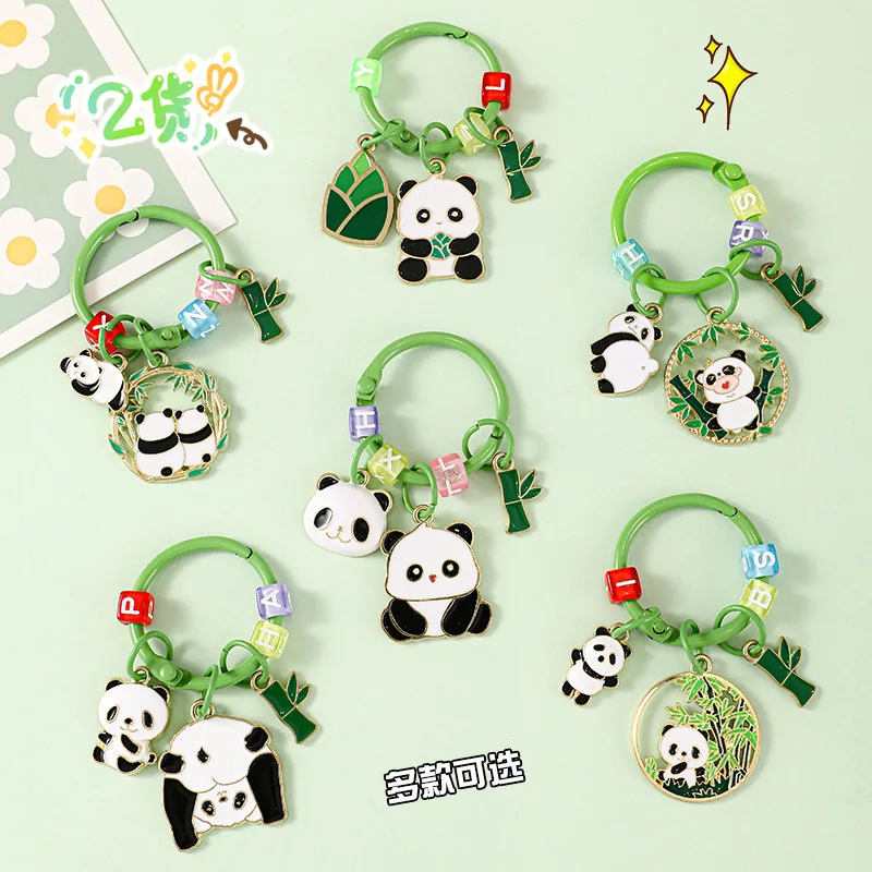 Creative Cartoon Panda Tag Keychain Cute Elegant Mischievous Bamboo Panda Doll Keyring Women Girl Bag Pendant Kawaii Gift Keyfob