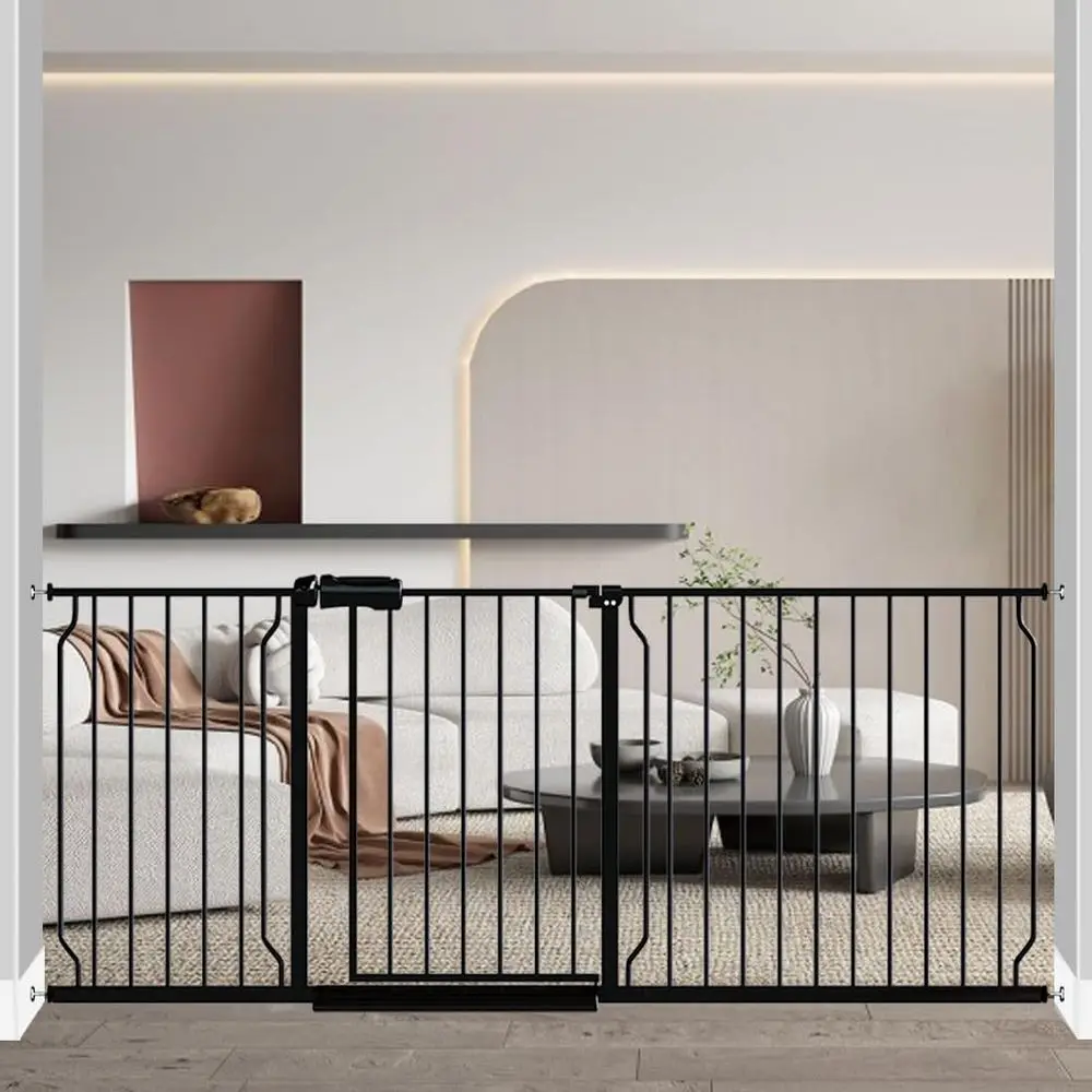 

Wide 71.6-76.3 Inch Child and Pet Safety Gate, Pressure-Mounted, No Drill Needed, Black