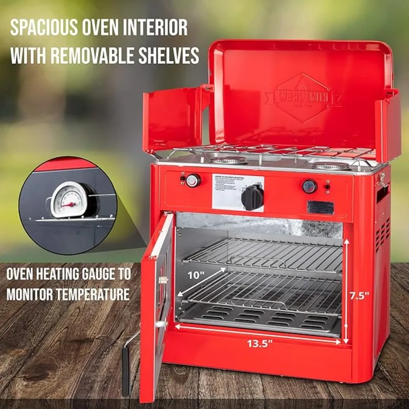 Fornello a 2 fuochi e forno da campeggio automatico a gas per esterni con borsa per il trasporto |   Alimentato a propano portatile approvato CSA