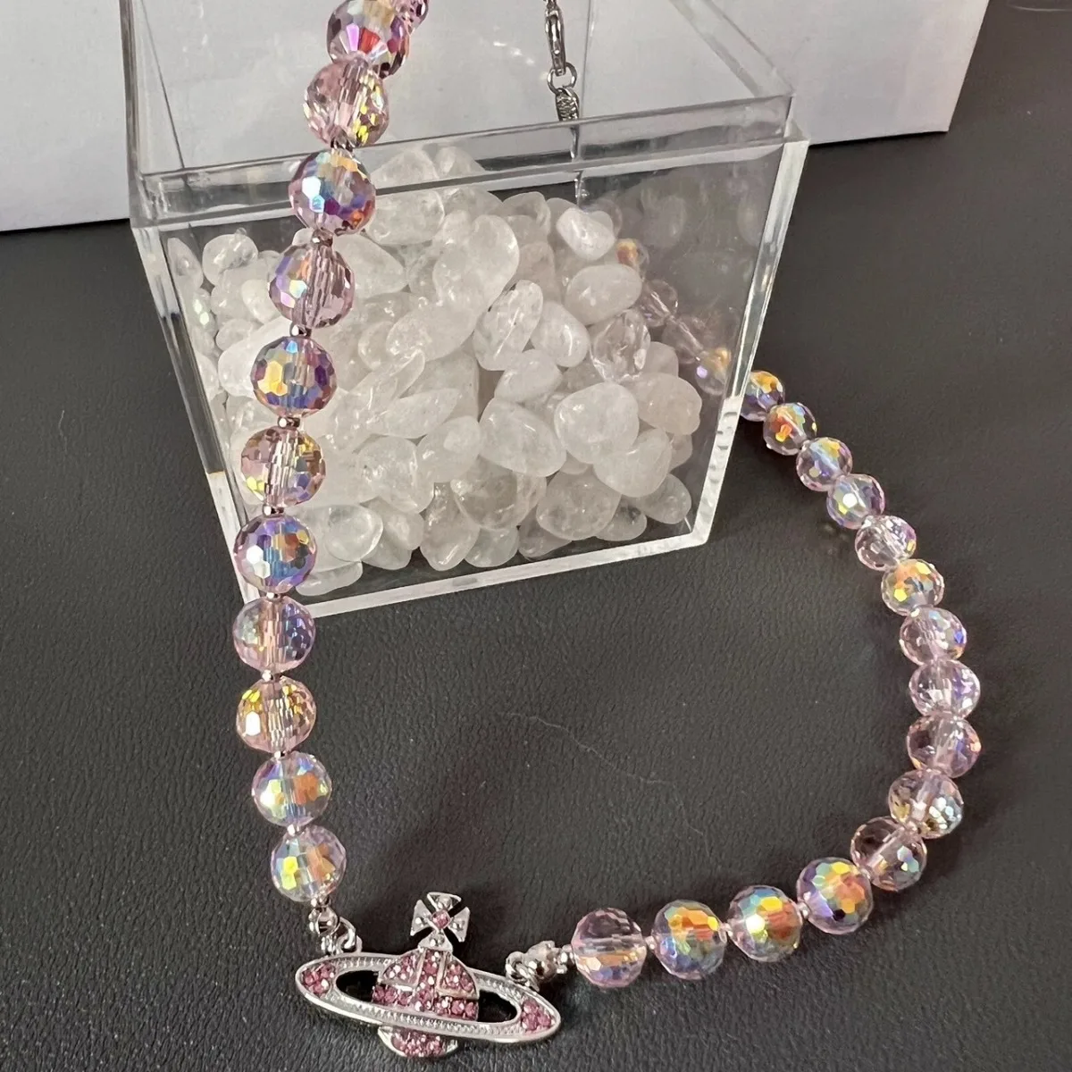 Natural Super Flash Crystal Dream Bead Necklace Vivian Queen Mother Pink Set Saturn Diamond Bracelet Female