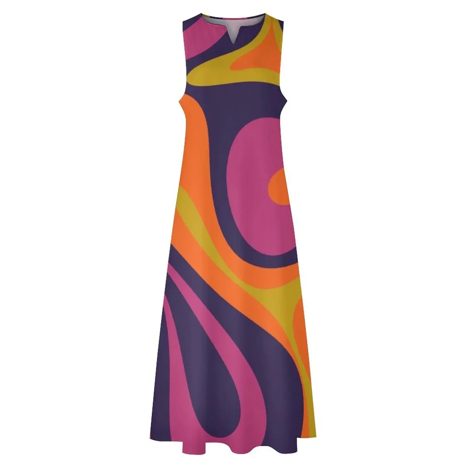 Mod Swirl Retro Abstract 60s 70s 80s Pattern Blue Orange Lime Magenta Long Dress elegant women's dresses sale Dress