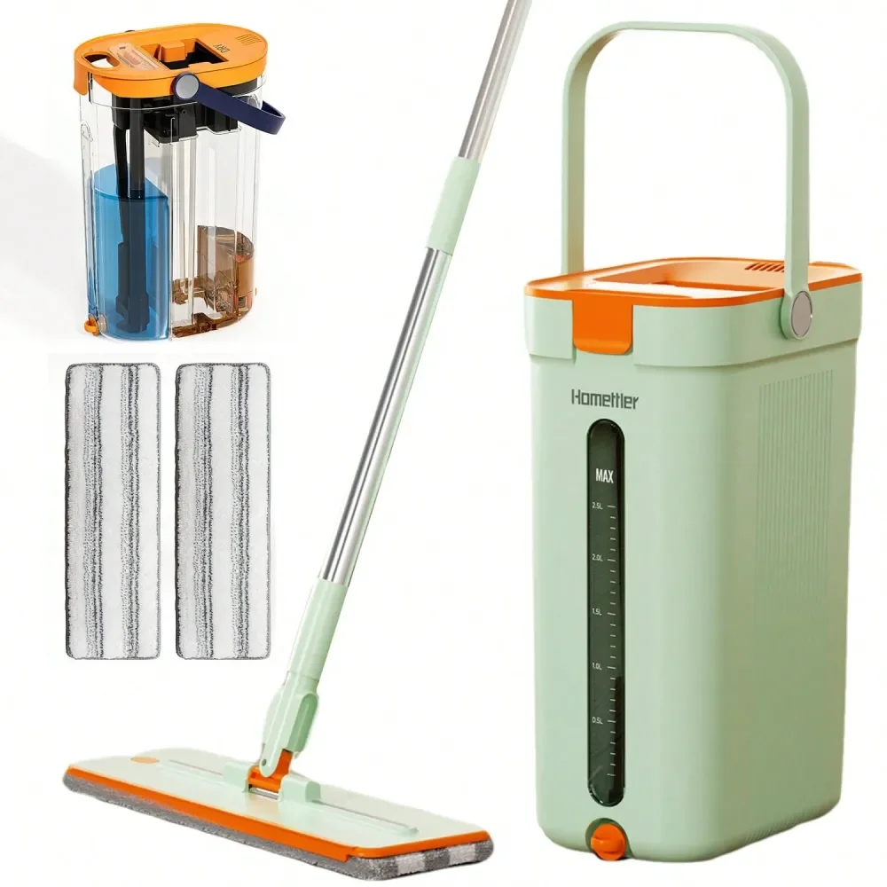 

Set Household Cleaning Mop And Bucket Set With Wringer ,Bring Two Mop Cloths, HandFree Wash Flat Mop, Dust Removal Mop With Buc