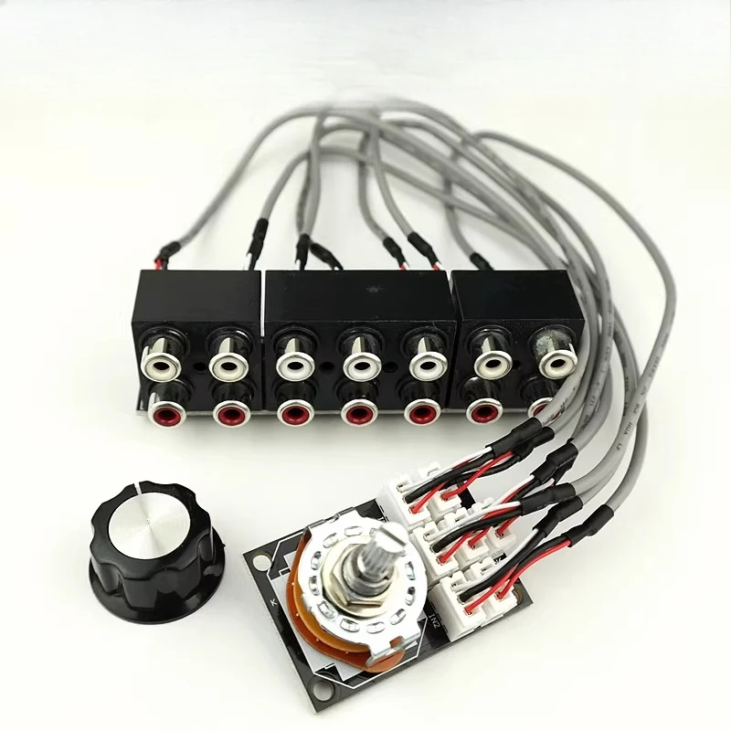 6-Channel dual-channel audio signal switcher knob switch board with sealed RCA lotus seat with shielded cable